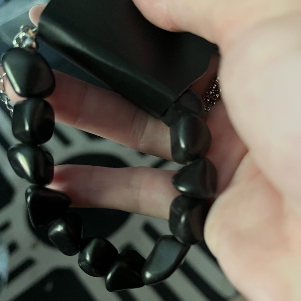 2 Black Stone Stretchy Bracelets - Picture 2 of 2